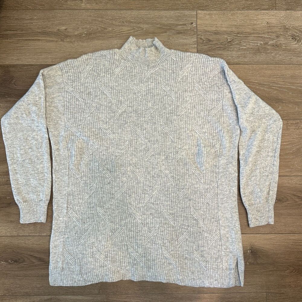 100% Cashmere Mock‎ Neck Sweater Gray Cable Knit Womens Large